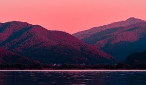 Preview wallpaper mountain, dawn, moon, lake
