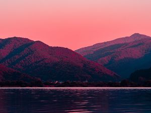 Preview wallpaper mountain, dawn, moon, lake