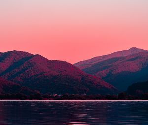 Preview wallpaper mountain, dawn, moon, lake