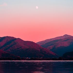 Preview wallpaper mountain, dawn, moon, lake