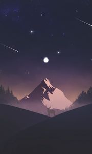 Preview wallpaper mountain, deer, night, dark, art
