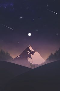Preview wallpaper mountain, deer, night, dark, art