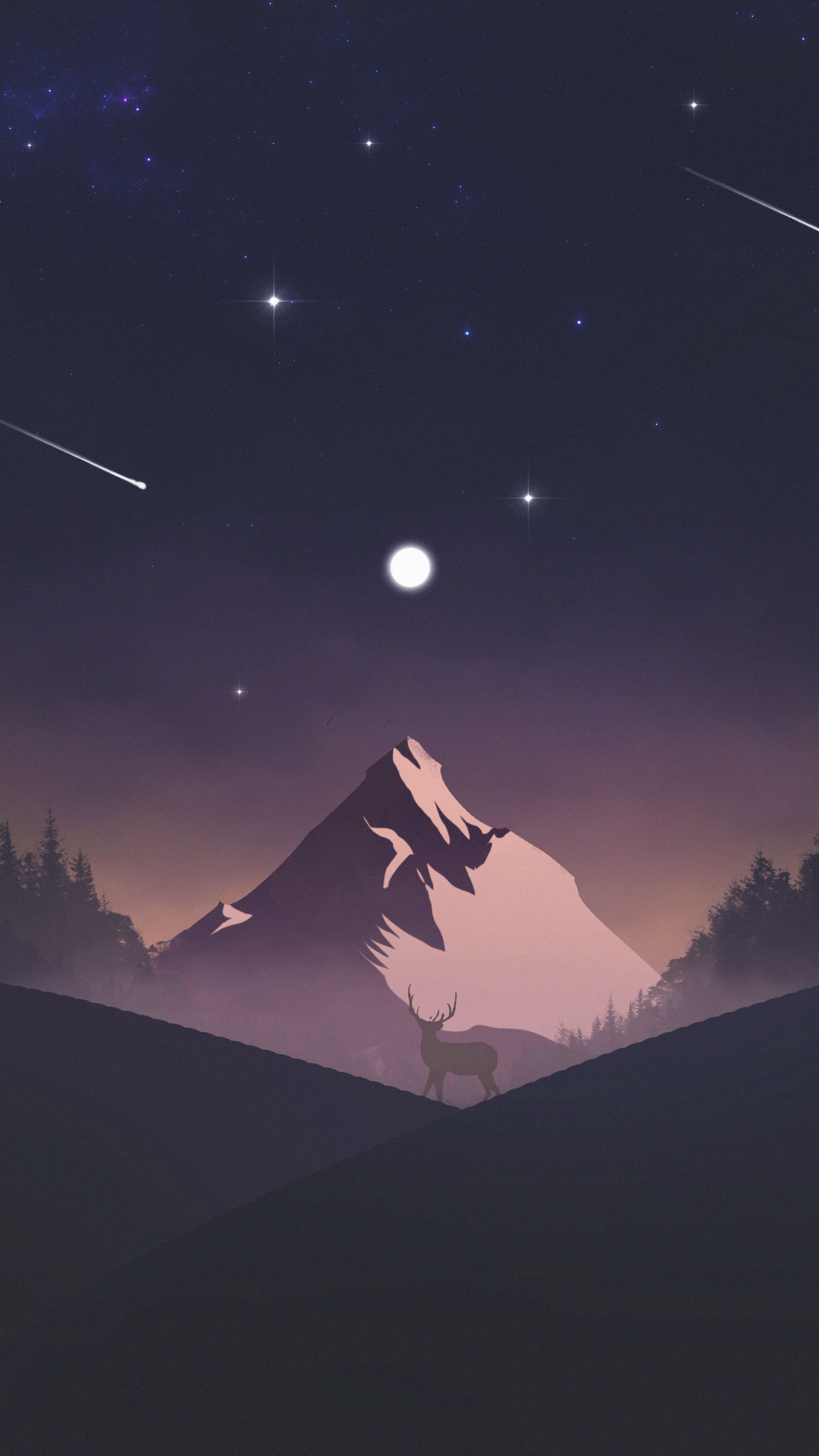 Download wallpaper 2160x3840 mountain, deer, night, dark, art samsung ...