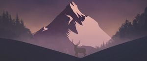 Preview wallpaper mountain, deer, night, dark, art