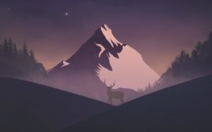 Preview wallpaper mountain, deer, night, dark, art