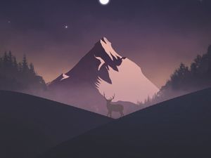 Preview wallpaper mountain, deer, night, dark, art