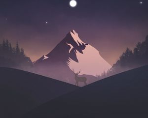 Preview wallpaper mountain, deer, night, dark, art