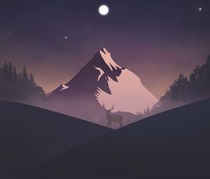 Preview wallpaper mountain, deer, night, dark, art