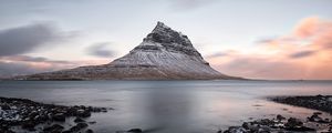 Preview wallpaper mountain, dusk, water, stones