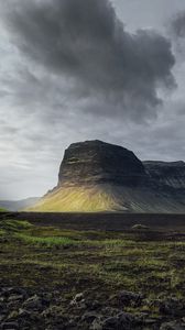 Preview wallpaper mountain, field, clouds, landscape, nature