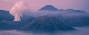 Preview wallpaper mountain, fog, clouds, mount bromo, indonesia