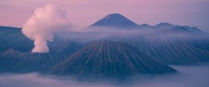 Preview wallpaper mountain, fog, clouds, mount bromo, indonesia