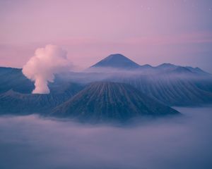 Preview wallpaper mountain, fog, clouds, mount bromo, indonesia