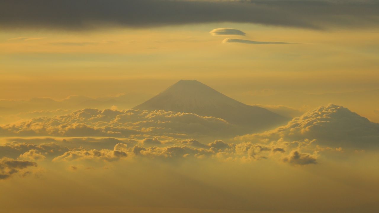 Wallpaper mountain, fog, clouds, summit, sky