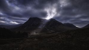 Preview wallpaper mountain, fog, peak, clouds, scotland