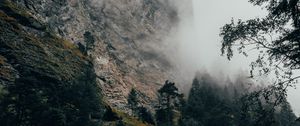 Preview wallpaper mountain, fog, trees, slope, switzerland