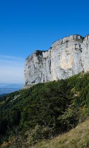Preview wallpaper mountain, foothills, cliff, trees, landscape