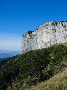 Preview wallpaper mountain, foothills, cliff, trees, landscape