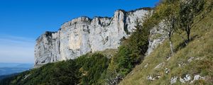Preview wallpaper mountain, foothills, cliff, trees, landscape