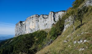 Preview wallpaper mountain, foothills, cliff, trees, landscape