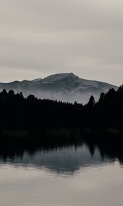 Preview wallpaper mountain, forest, dark, lake, reflection, landscape