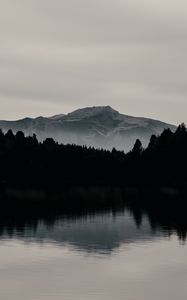 Preview wallpaper mountain, forest, dark, lake, reflection, landscape