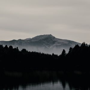 Preview wallpaper mountain, forest, dark, lake, reflection, landscape