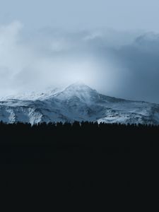 Preview wallpaper mountain, forest, fog, peak, clouds, landscape