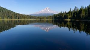 Preview wallpaper mountain, forest, lake, landscape, nature, reflection