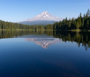 Preview wallpaper mountain, forest, lake, landscape, nature, reflection