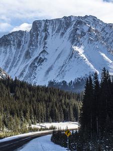 Preview wallpaper mountain, forest, road, snow, winter