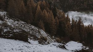 Preview wallpaper mountain, forest, snow, road, winter