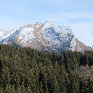 Preview wallpaper mountain, forest, snow, landscape