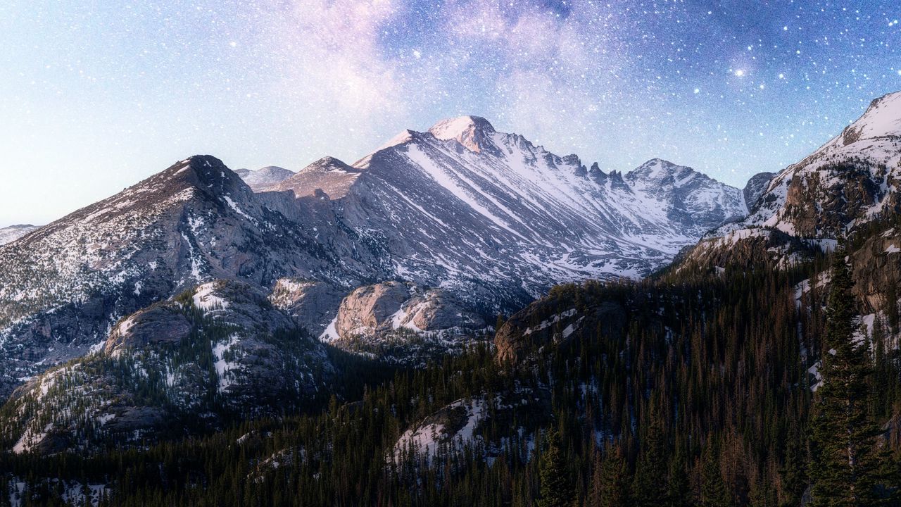 Wallpaper mountain, forest, starry sky, night, nature, dark