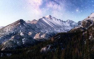 Preview wallpaper mountain, forest, starry sky, night, nature, dark