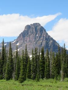 Preview wallpaper mountain, forest, trees, clouds, nature, landscape