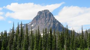 Preview wallpaper mountain, forest, trees, clouds, nature, landscape