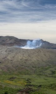 Preview wallpaper mountain, geyser, steam, relief, landscape, nature