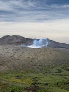 Preview wallpaper mountain, geyser, steam, relief, landscape, nature