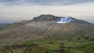 Preview wallpaper mountain, geyser, steam, relief, landscape, nature