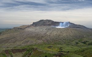 Preview wallpaper mountain, geyser, steam, relief, landscape, nature