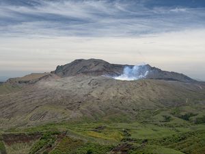 Preview wallpaper mountain, geyser, steam, relief, landscape, nature