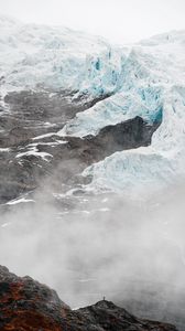 Preview wallpaper mountain, glacier, fog, landscape