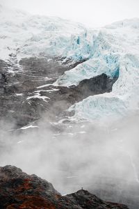 Preview wallpaper mountain, glacier, fog, landscape