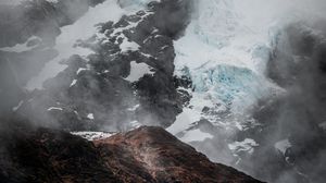 Preview wallpaper mountain, glacier, fog, ice, relief