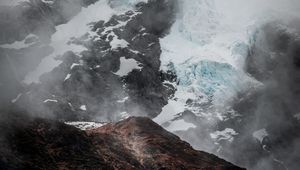 Preview wallpaper mountain, glacier, fog, ice, relief