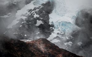 Preview wallpaper mountain, glacier, fog, ice, relief