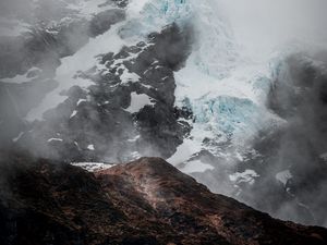 Preview wallpaper mountain, glacier, fog, ice, relief