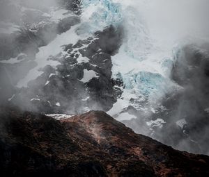 Preview wallpaper mountain, glacier, fog, ice, relief