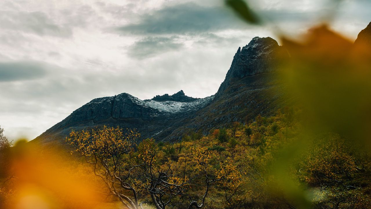 Wallpaper mountain, grass, blur, autumn